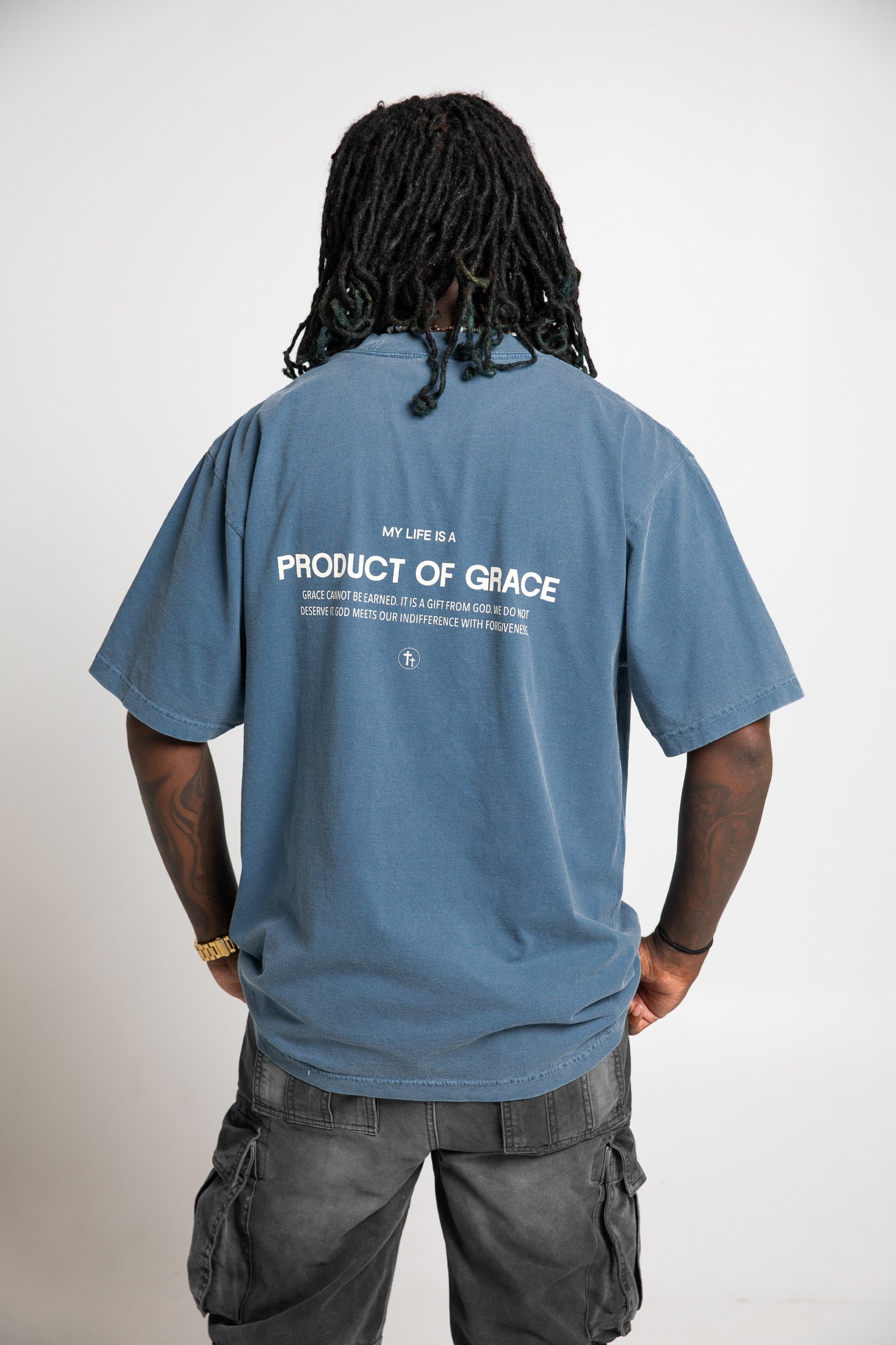 Product of Grace Minimal Box Tee- Blue Jean