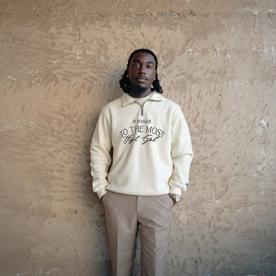 Most High Quarter Zip-Cream & Black