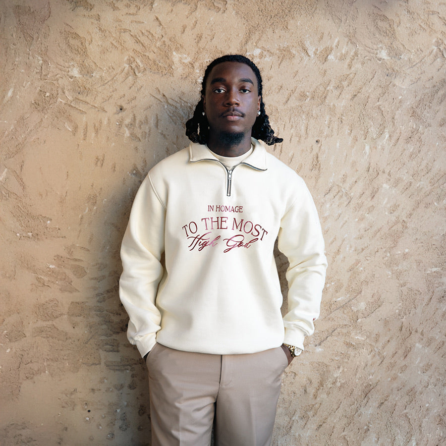 Most High Quarter Zip-Cream & Red