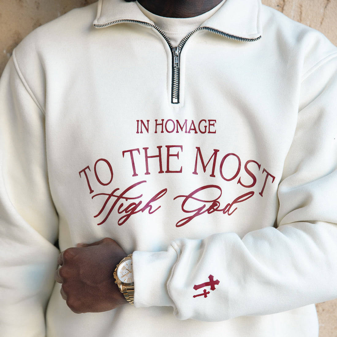 Most High Quarter Zip-Cream & Red