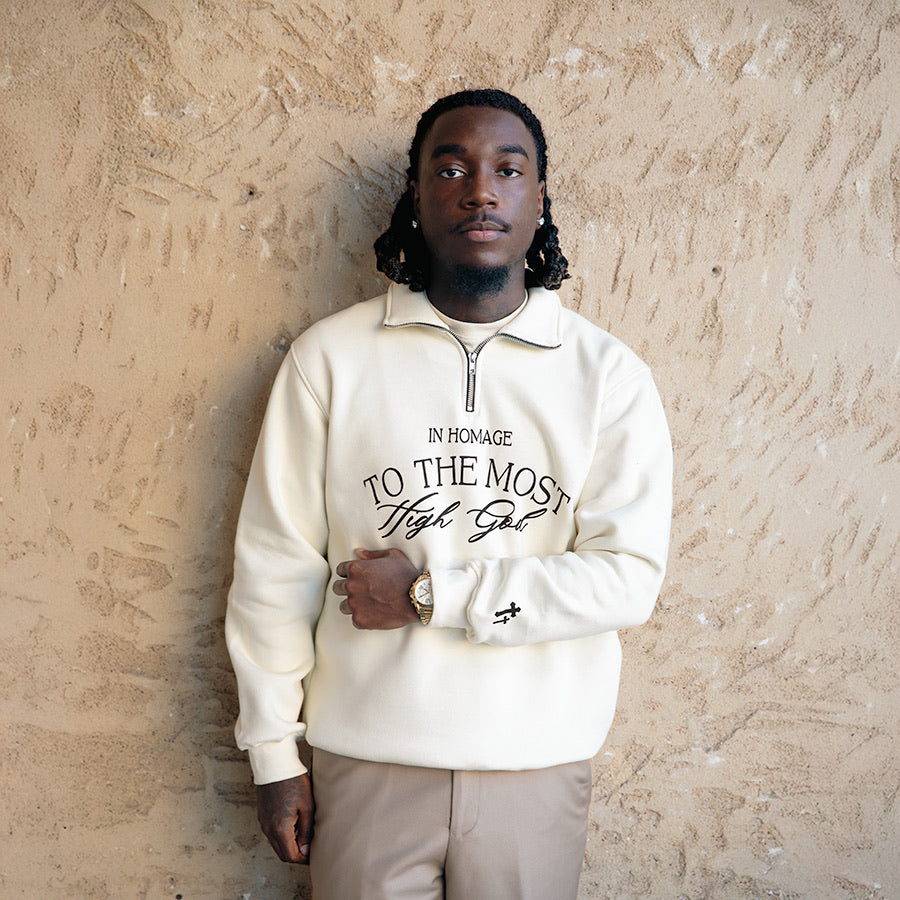 Most High Quarter Zip-Cream & Black