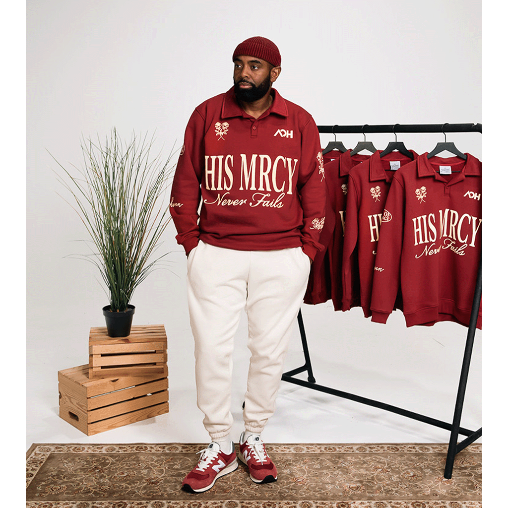 His MRCY Never Fails Collared Pullover