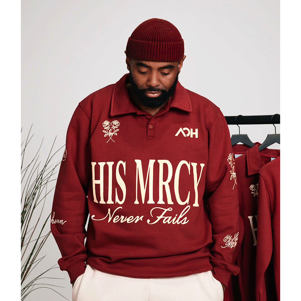 His MRCY Never Fails Collared Pullover