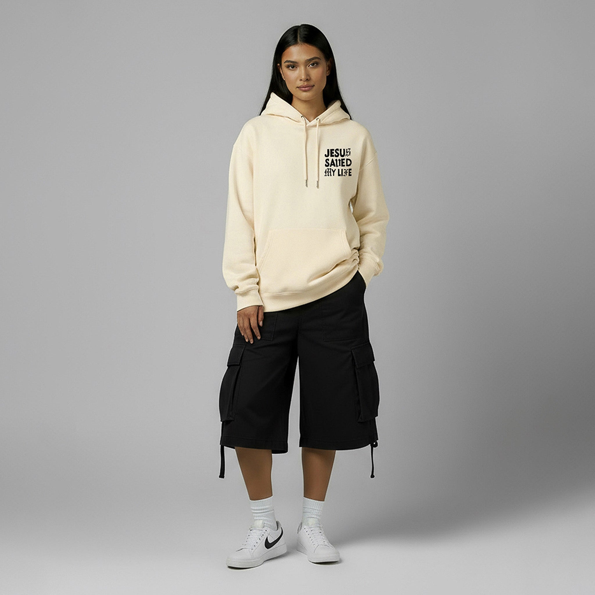 Jesus Saved My Life Hoodie-Cream