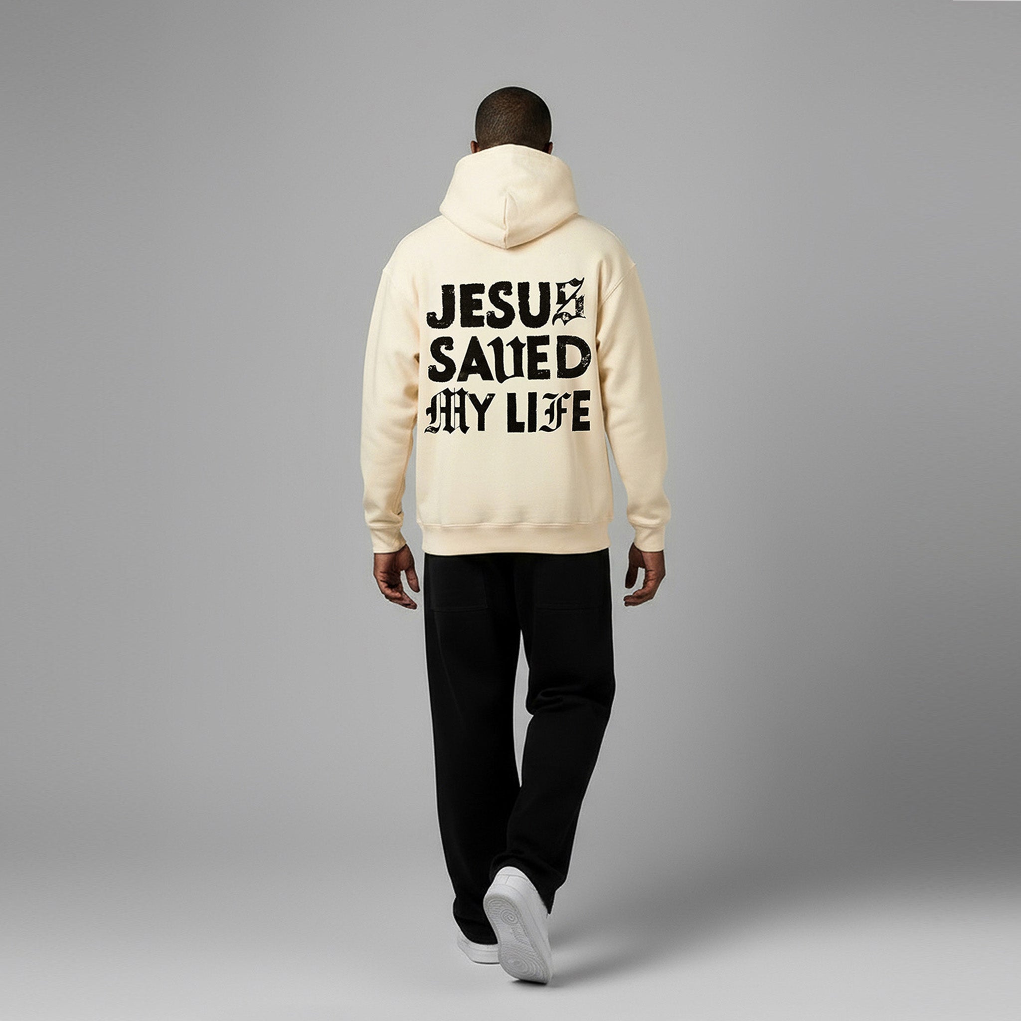 Jesus Saved My Life Hoodie-Cream