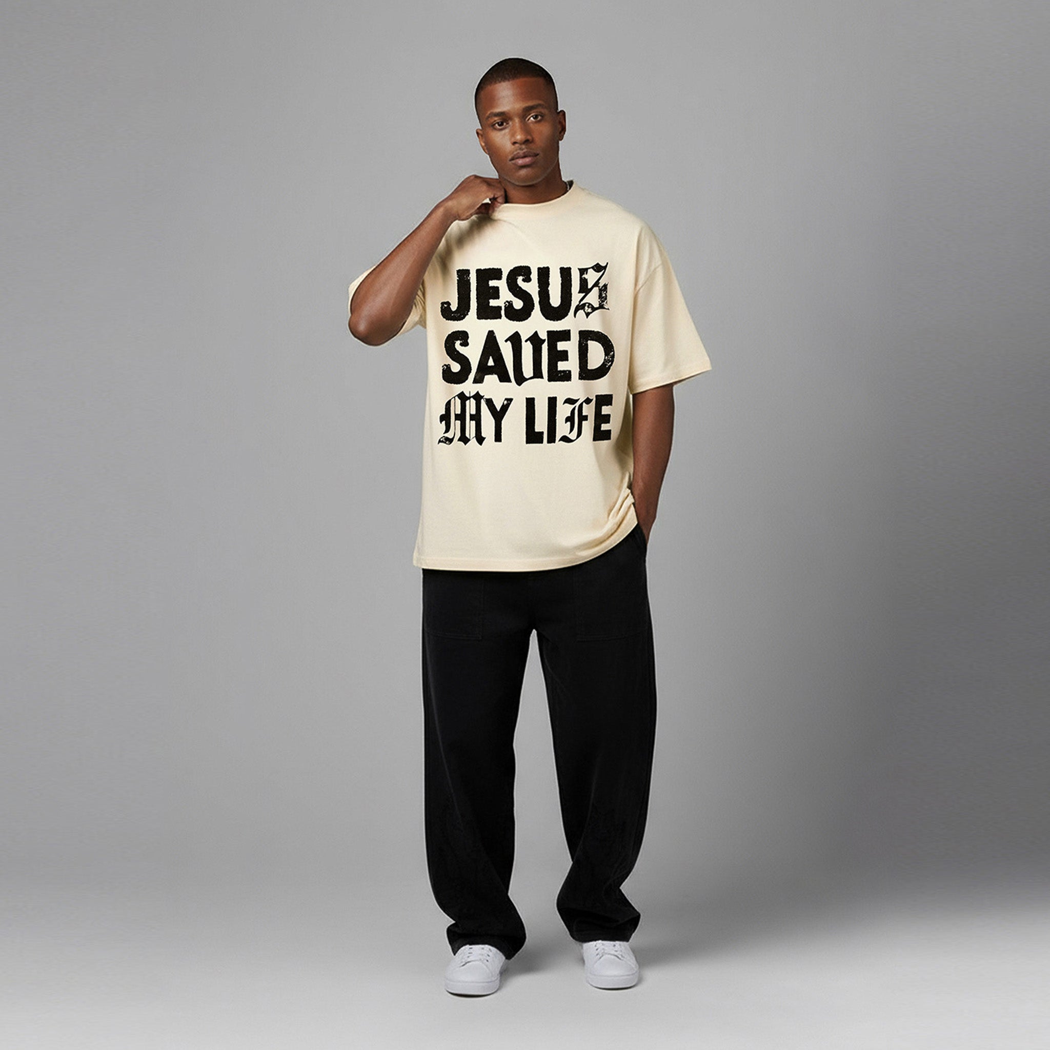 Jesus Saved My Life Tee- Cream