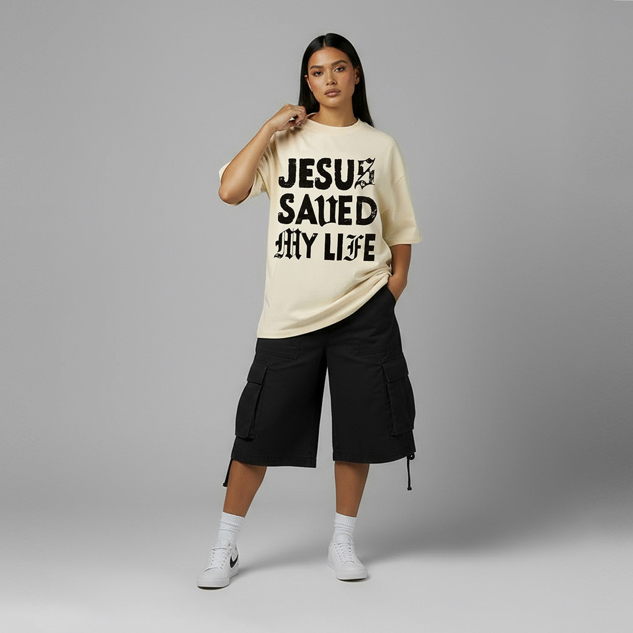 Jesus Saved My Life Tee- Cream