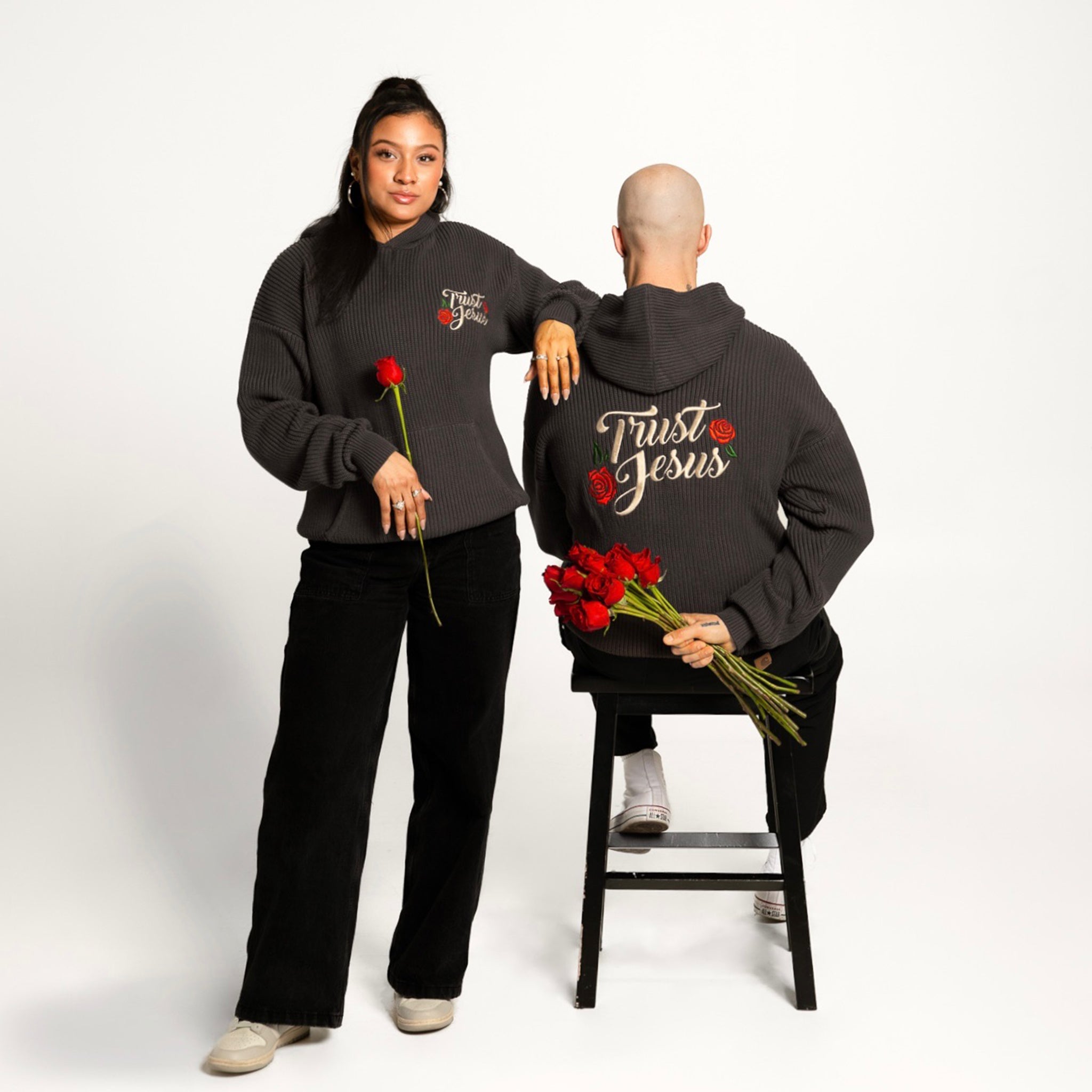 Chunky Knit Trust Jesus Hoodie