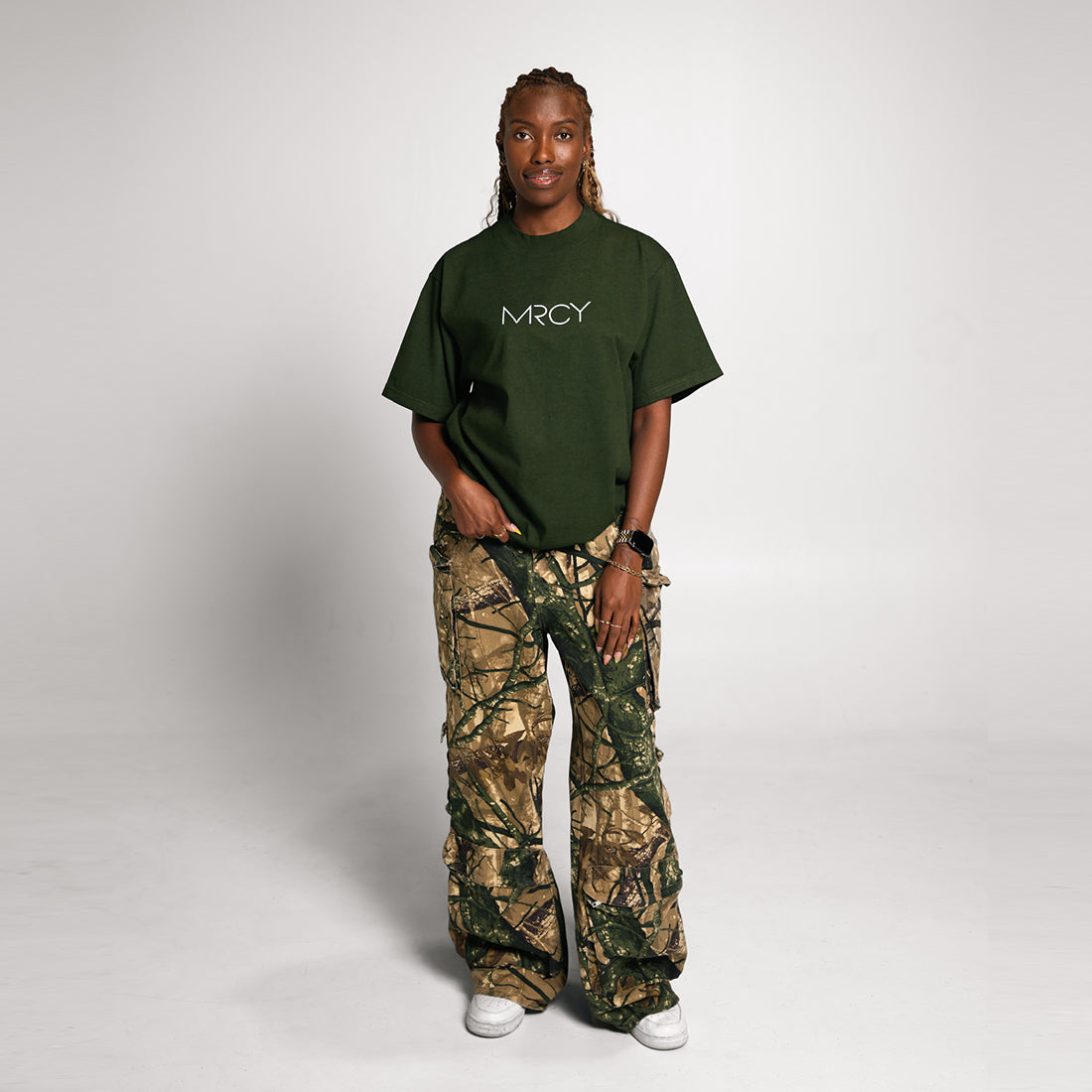 Tailored Oversized MRCY Tee - Forrest Green