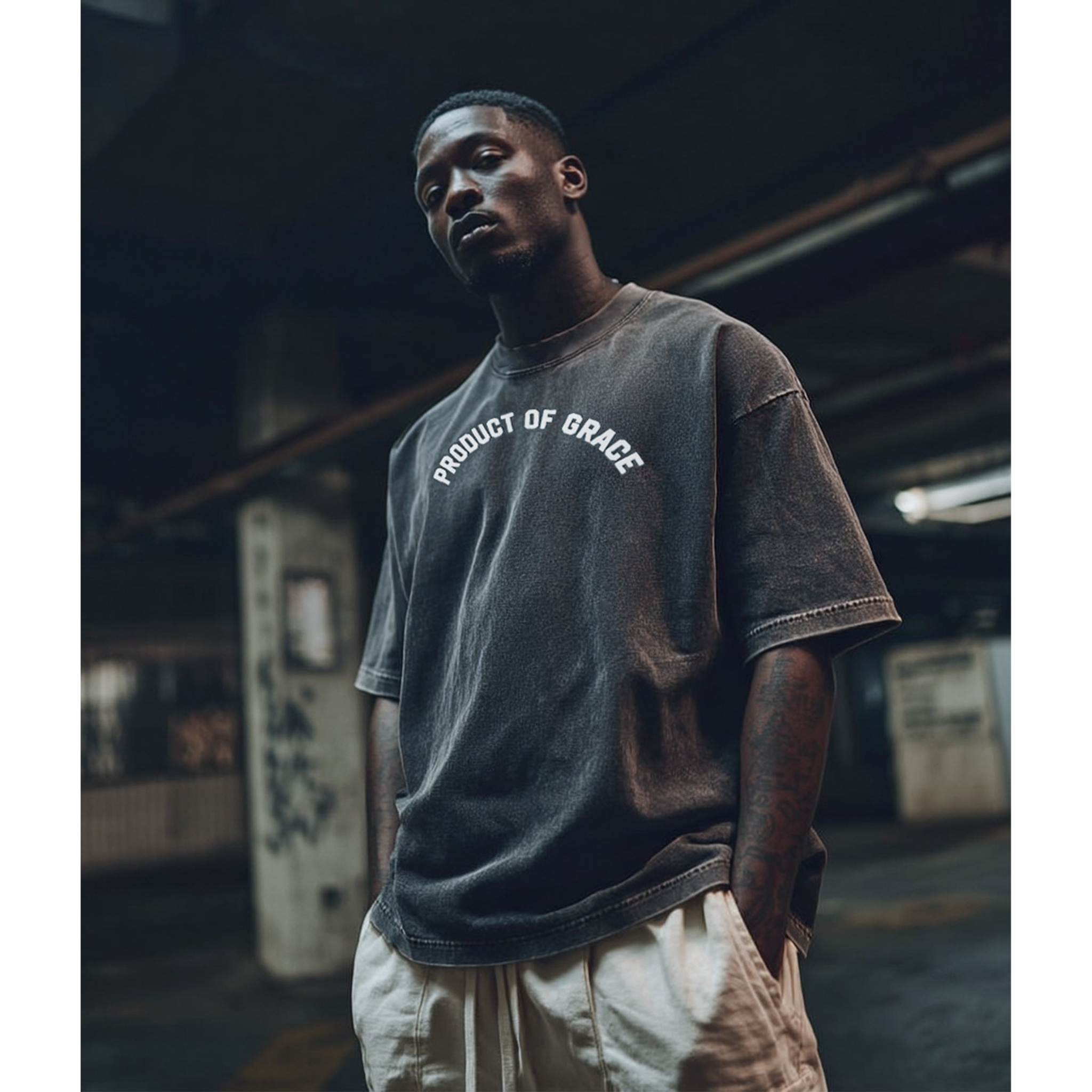 Product of Grace Box Tee- Stoney Gray