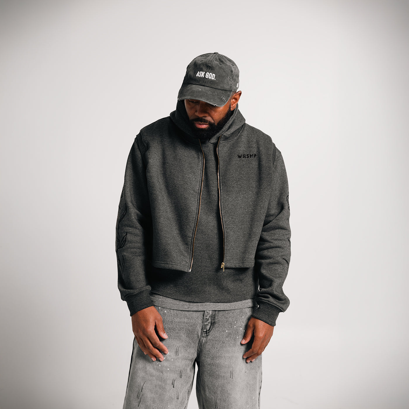 WRSHP Jesus Dual Layered Hoodie- Gray