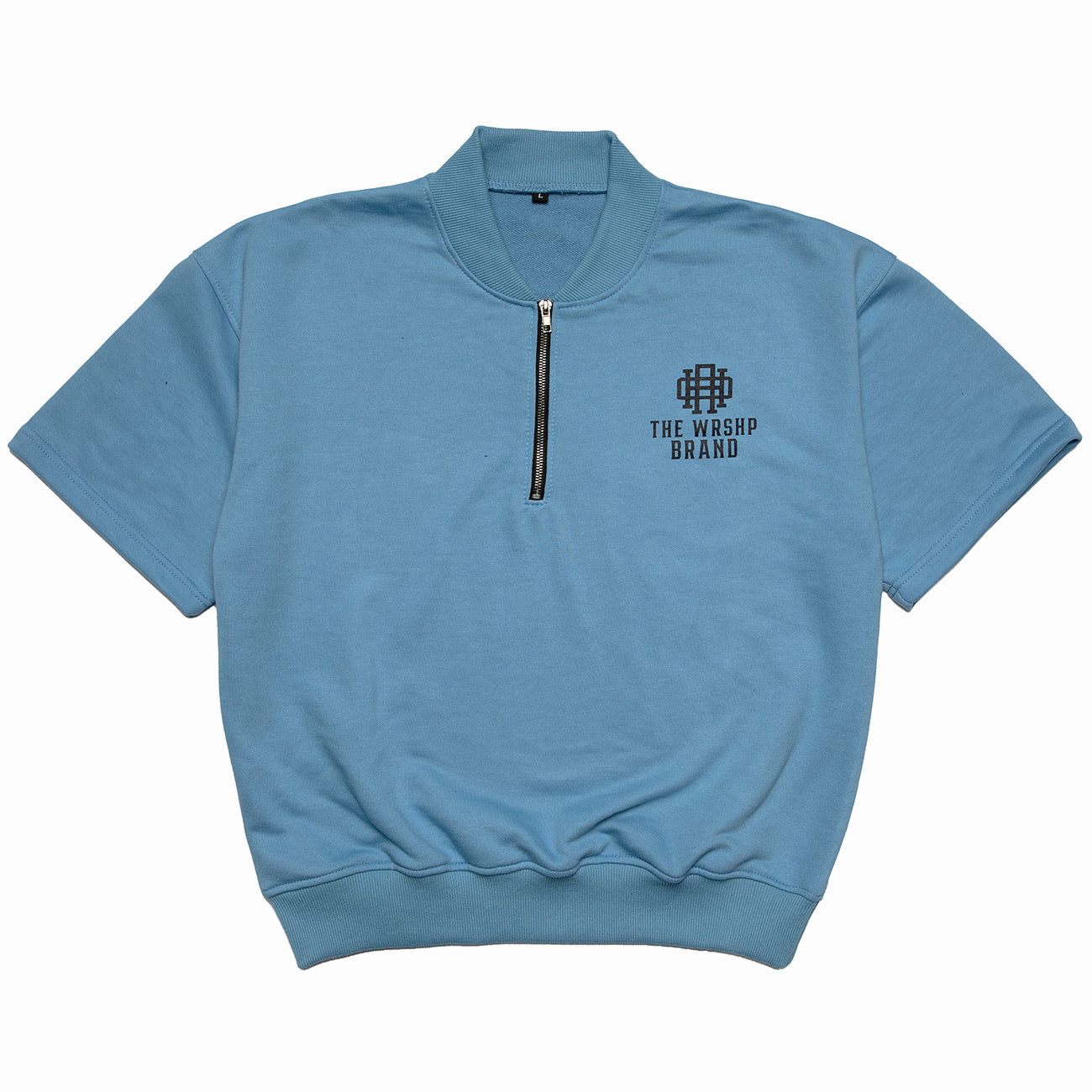 The WRSHP Brand Collar Top- Columbia Blue