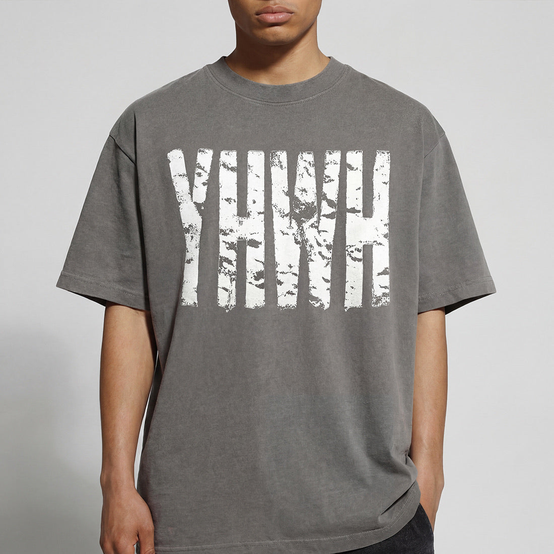 YHWH Distress Box Tee- Cement