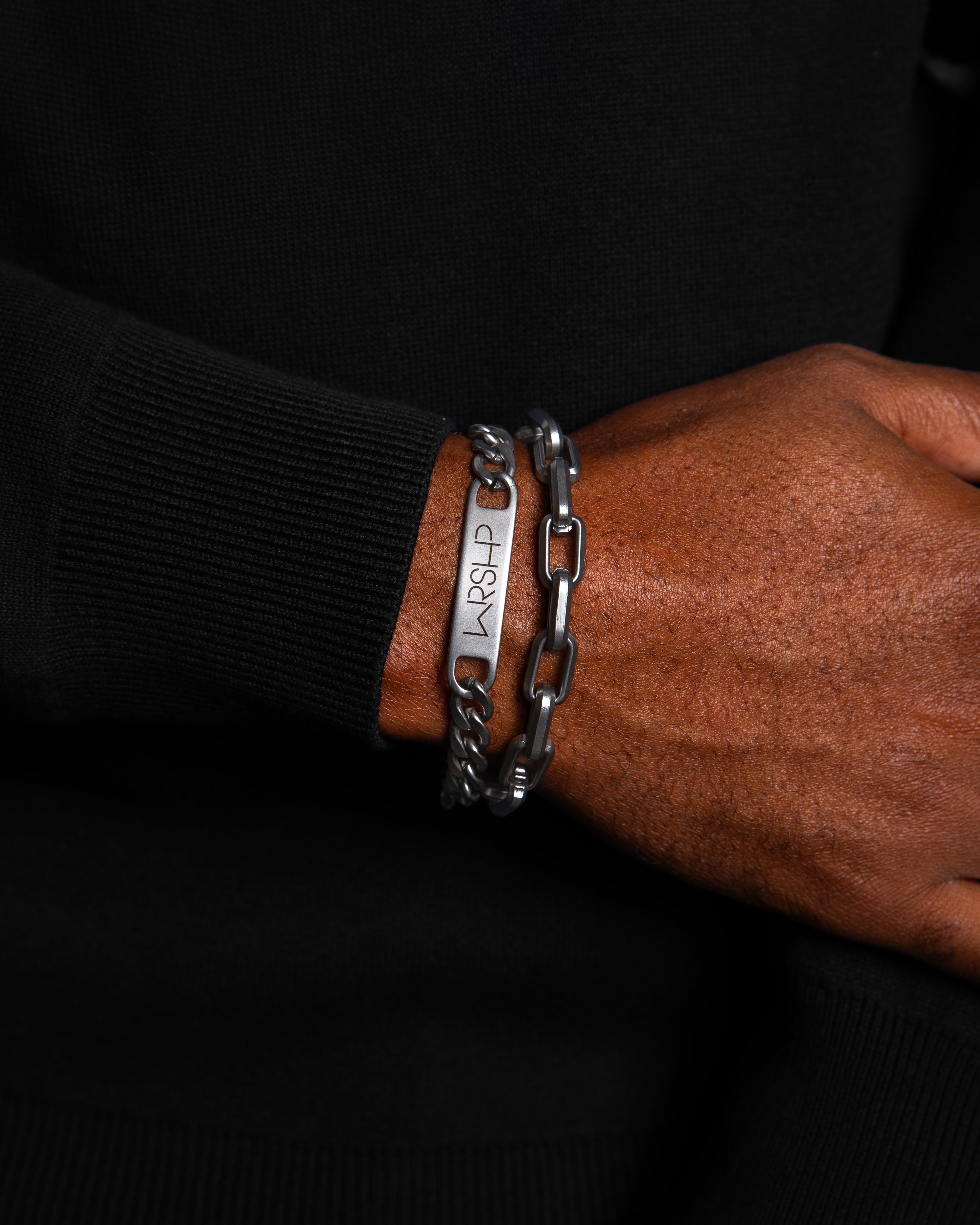 Brushed Silver WRSHP Bracelet Set
