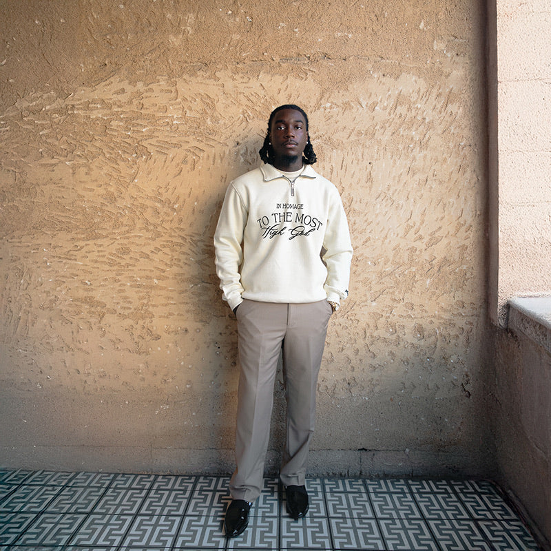 Most High Quarter Zip-Cream & Black