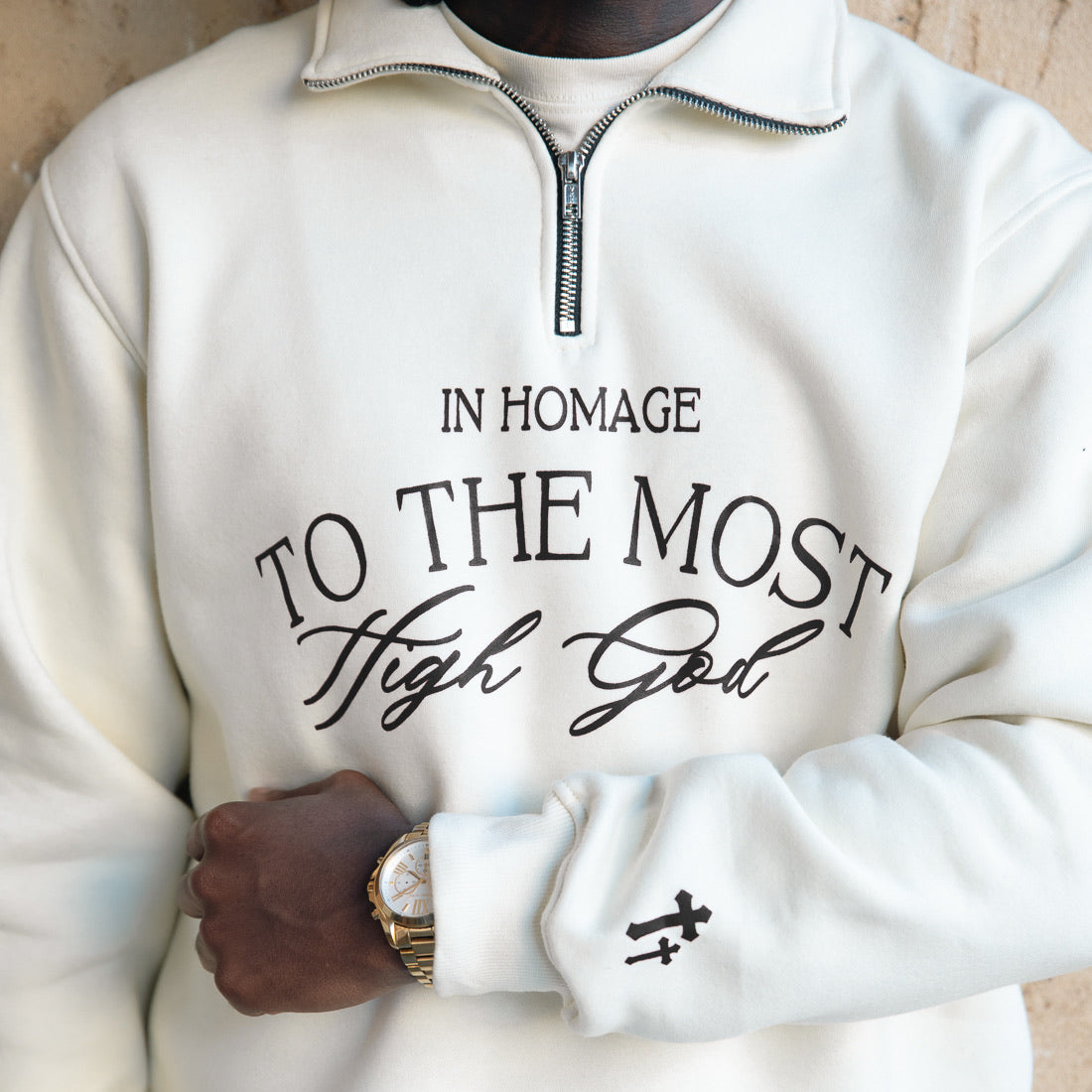 Most High Quarter Zip-Cream & Black