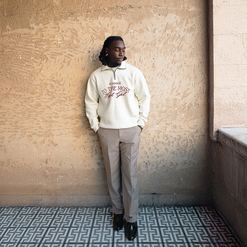 Most High Quarter Zip-Cream & Red