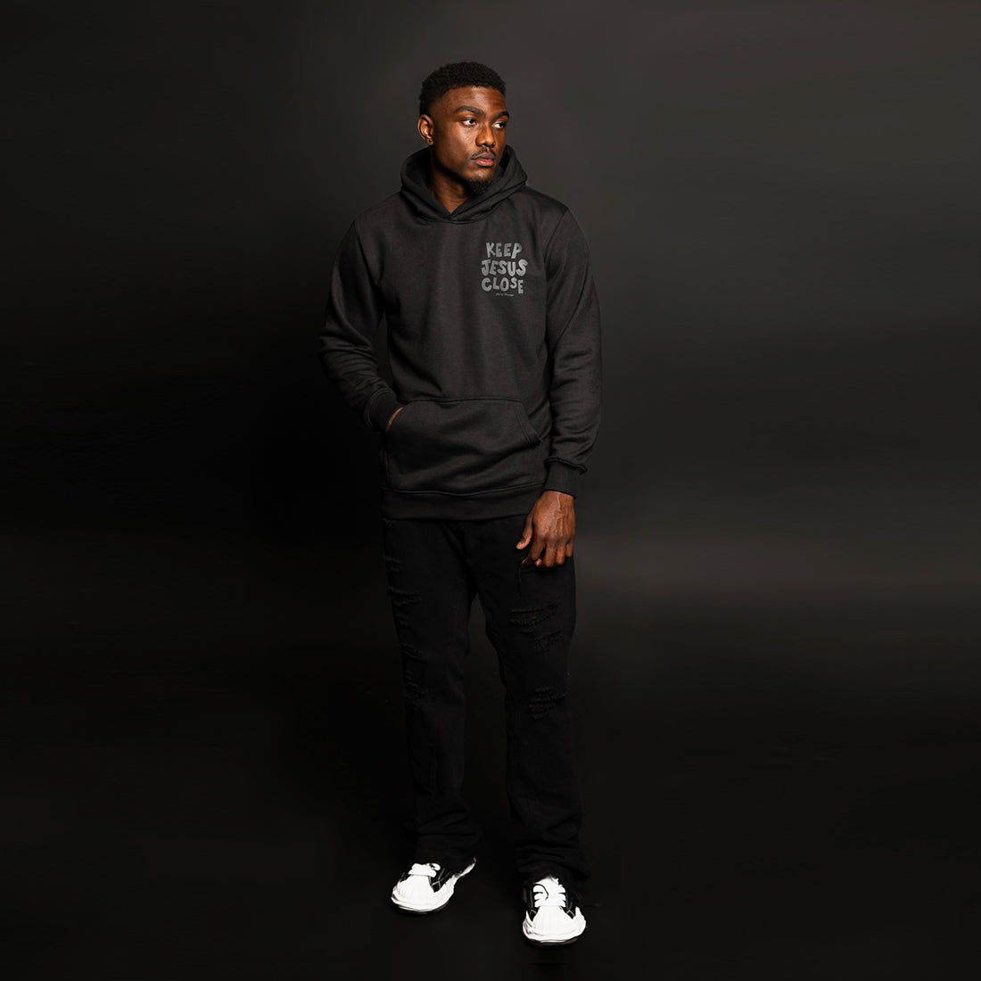 Keep Jesus Close Puff Print Hoodie-Black