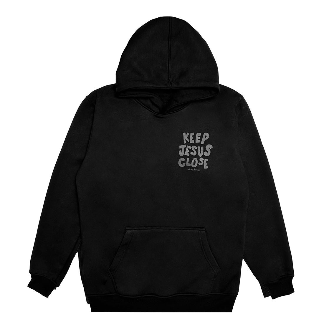 Keep Jesus Close Puff Print Hoodie-Black