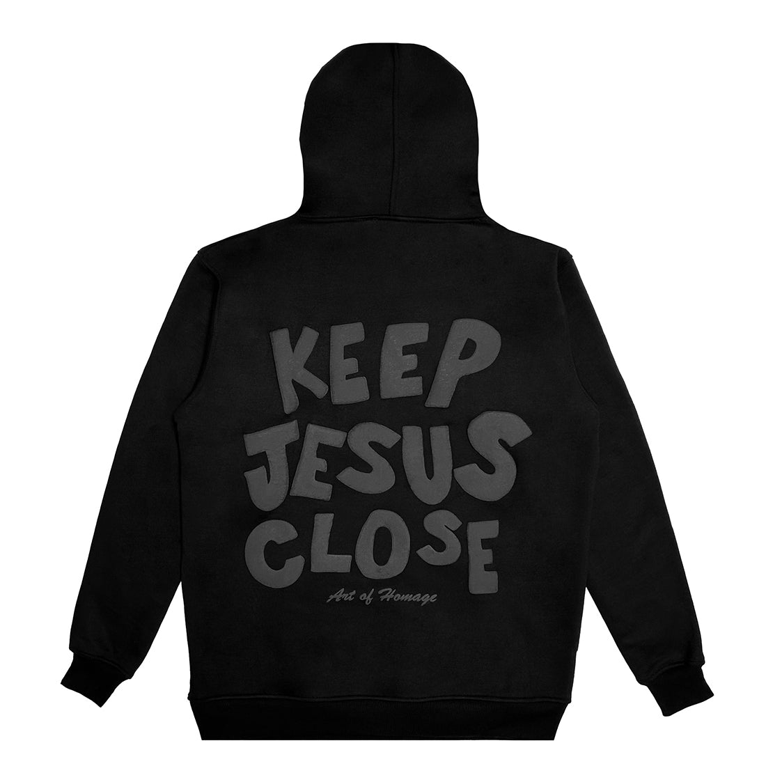 Keep Jesus Close Puff Print Hoodie-Black