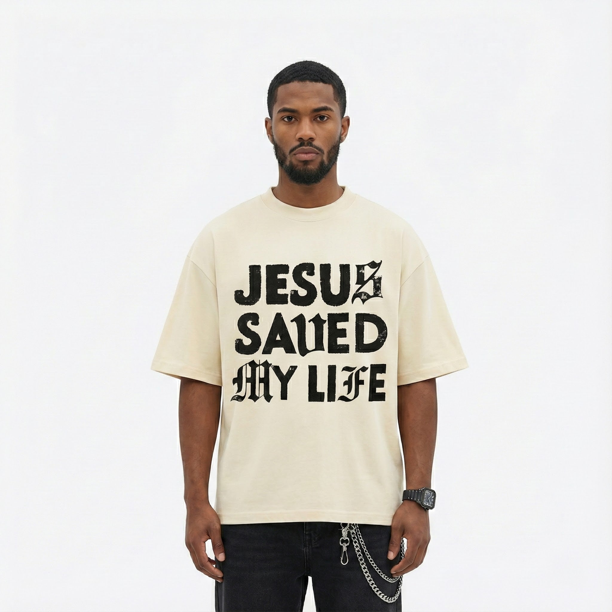 Jesus Saved My Life Tee- Cream