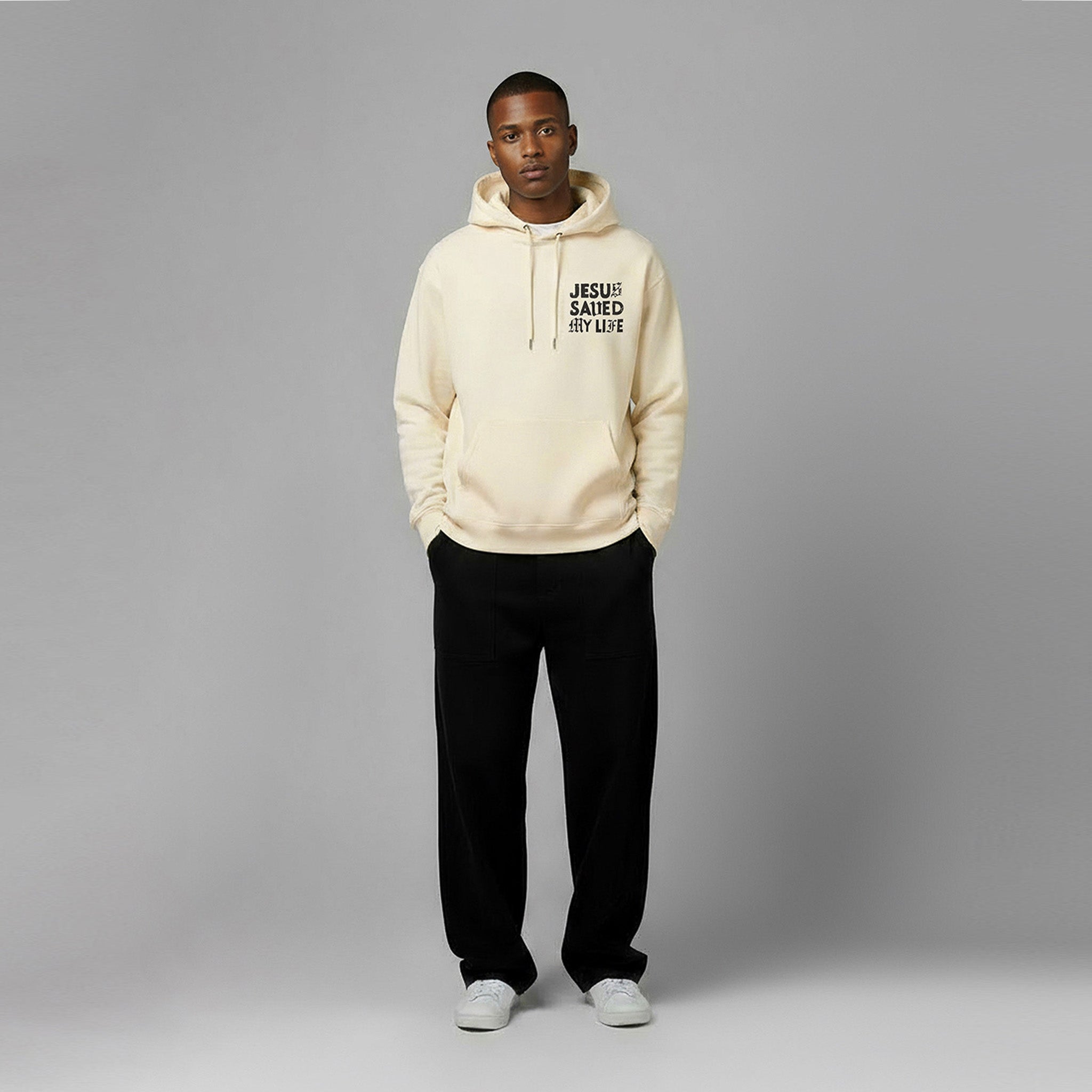 Jesus Saved My Life Hoodie-Cream