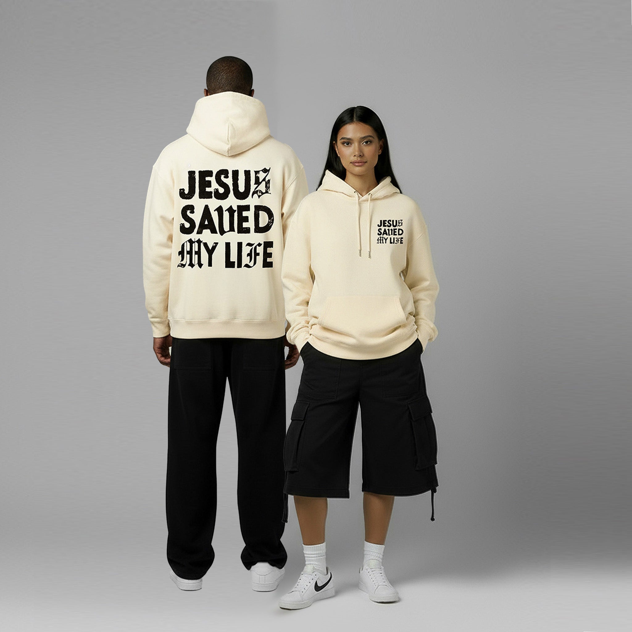Jesus Saved My Life Hoodie-Cream