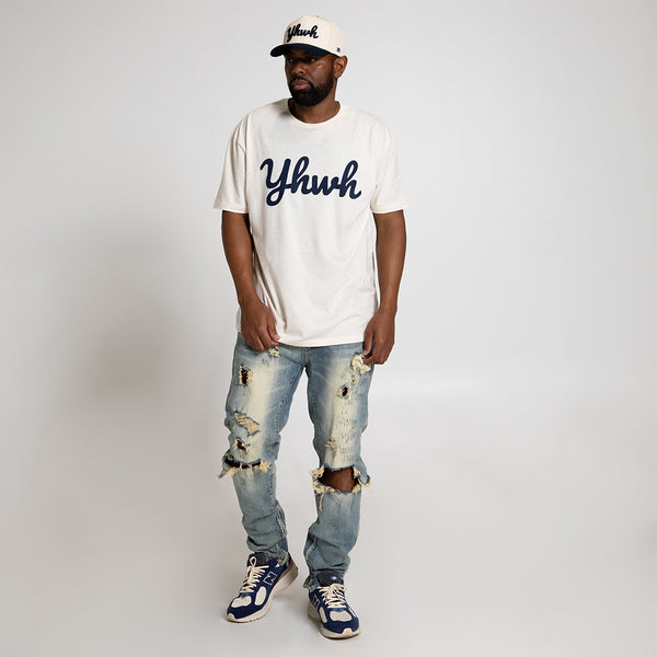 Cursive YHWH Curved Brim Hat - Navy