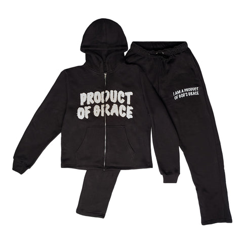 Distressed Product of Grace Tracksuit- Black
