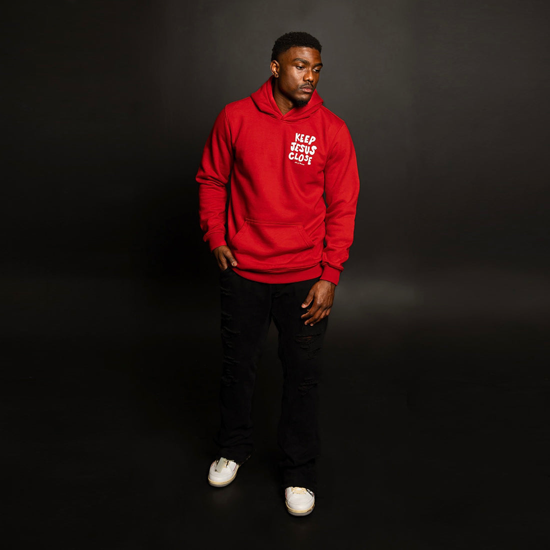 Keep Jesus Close Puff Print Hoodie-Red