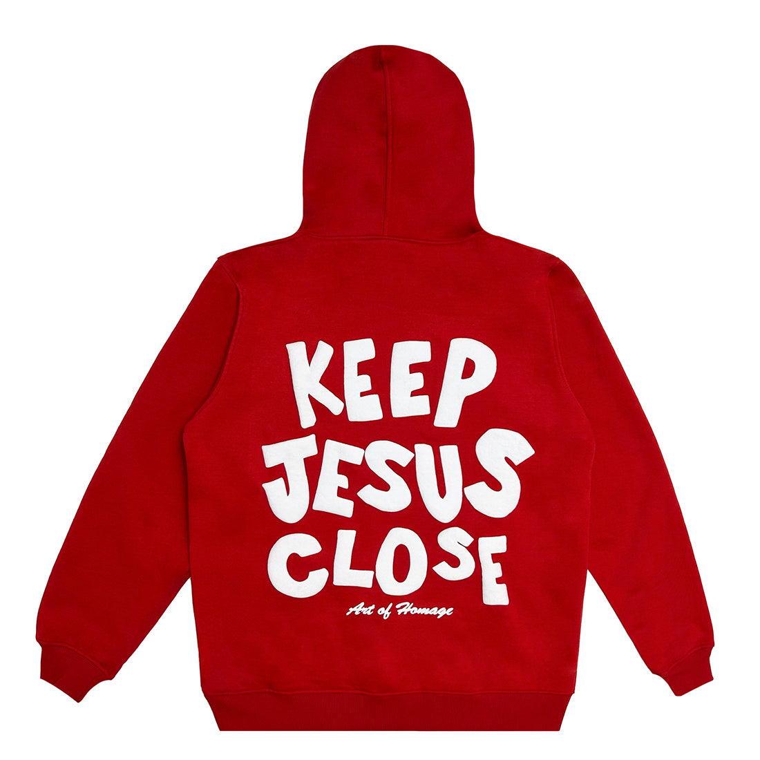 Keep Jesus Close Puff Print Hoodie-Red