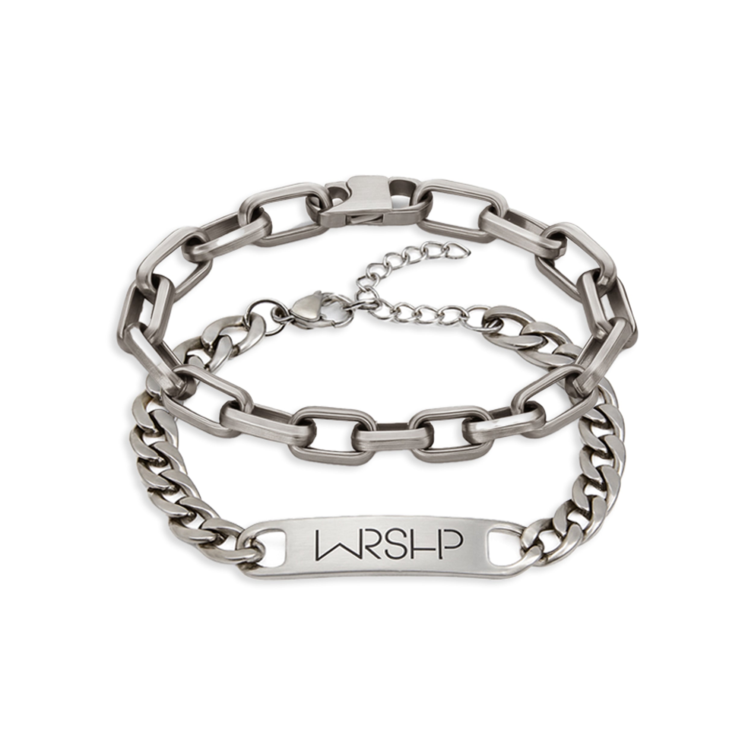 Brushed Silver WRSHP Bracelet Set