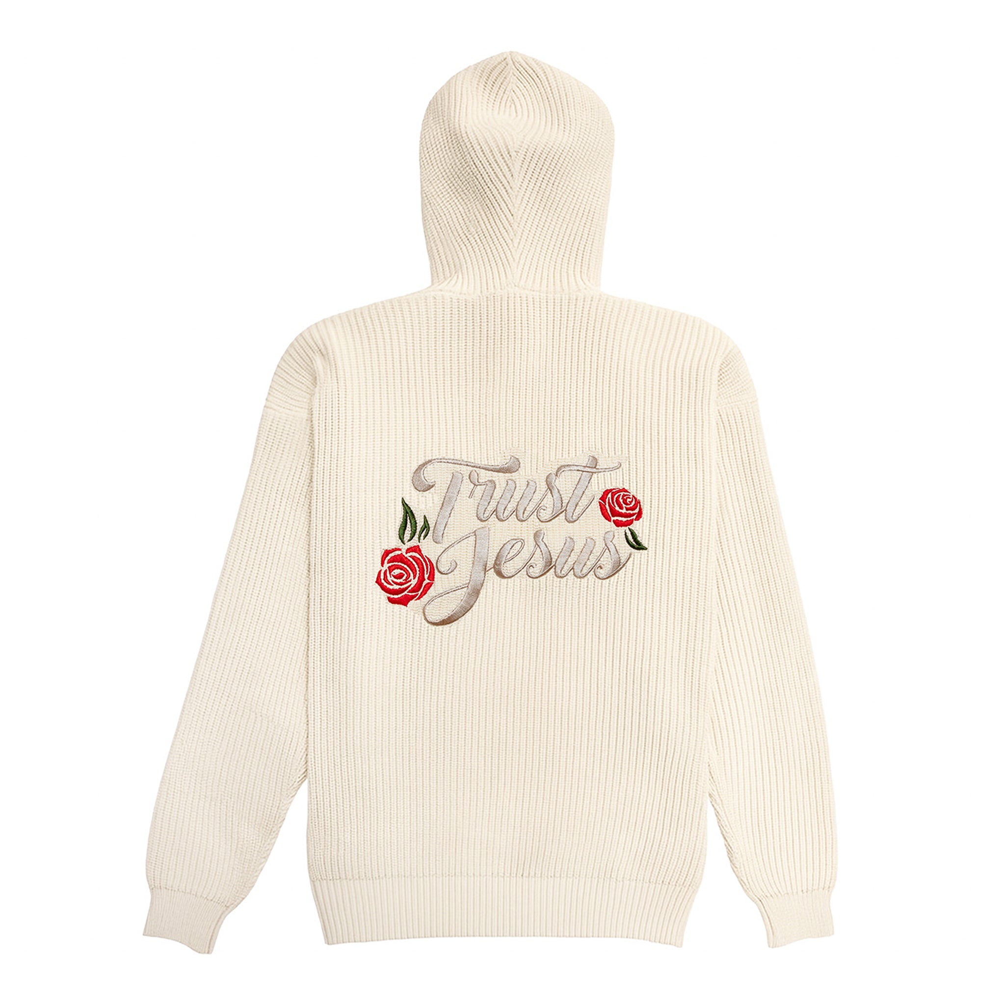 Chunky Knit Trust Jesus Hoodie- Cream