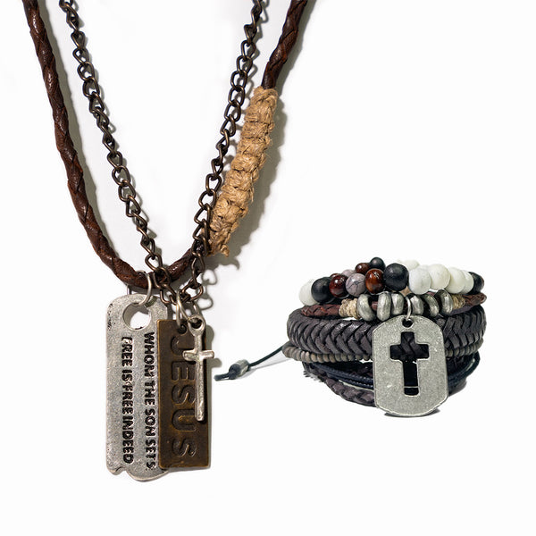 Trinity Tribal Dual Necklace + WristPack - Hollow Cross