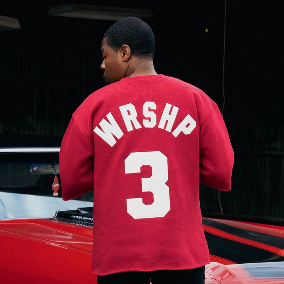 Oversized WRSHP Cutoff - Red and Cream