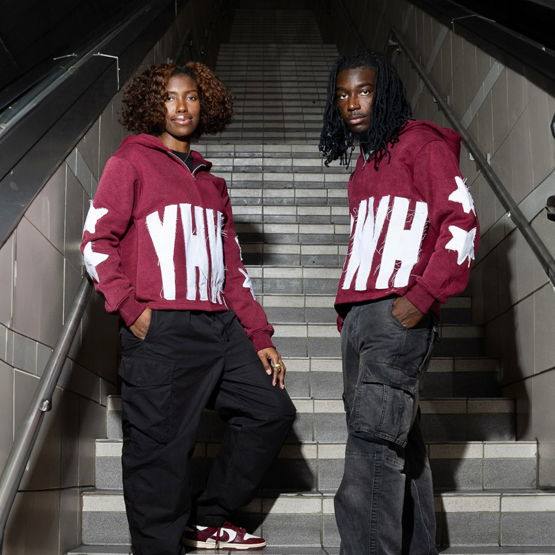 Distressed YHWH Star Zip Up-Maroon