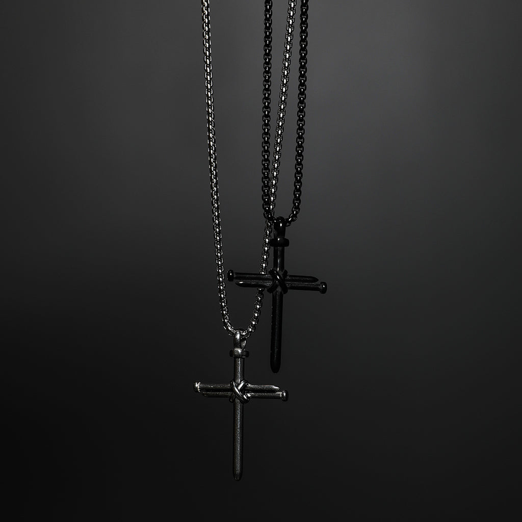 Cross Necklace Carbon Fiber Stainless Steel 24